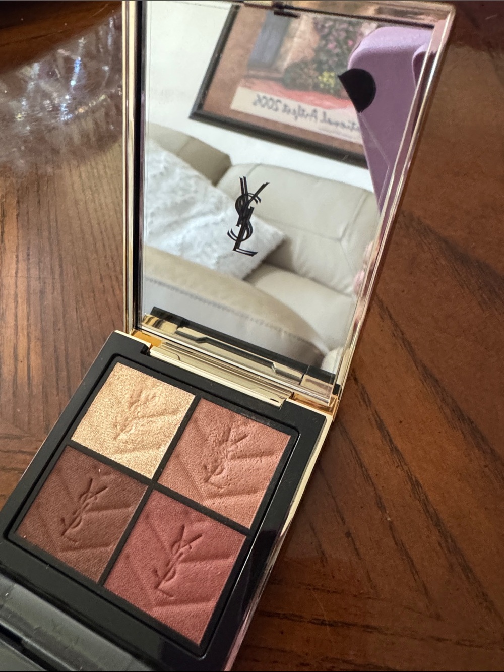 YSL Black Leather Quilted Eyeshadow Compact with Gold YSL Logo - Picture 3 of 3